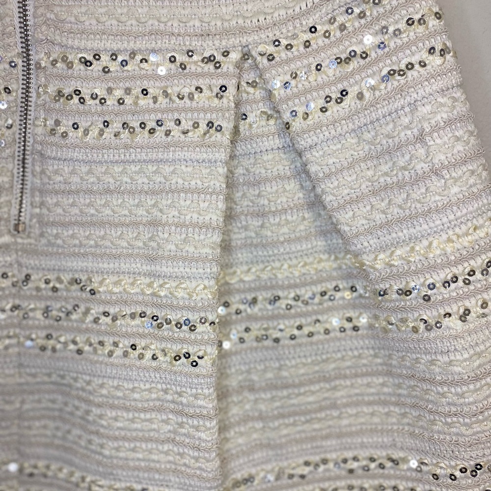 Ginger G Pleated Cream Sequin Tweed Mini Skirt Party Size Large - Picture 5 of 8